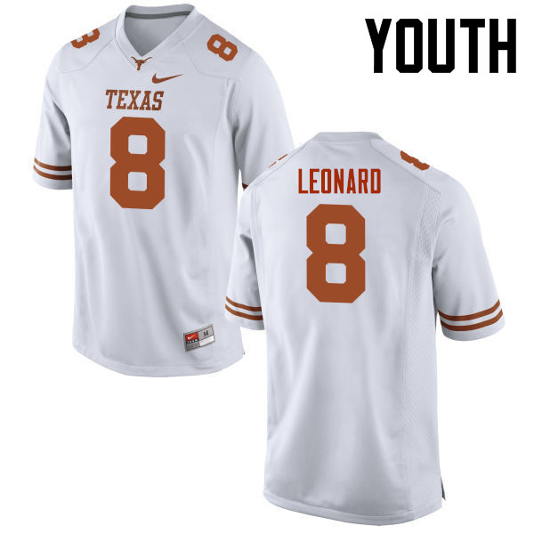Youth #8 Dorian Leonard Texas Longhorns College Football Jerseys-White